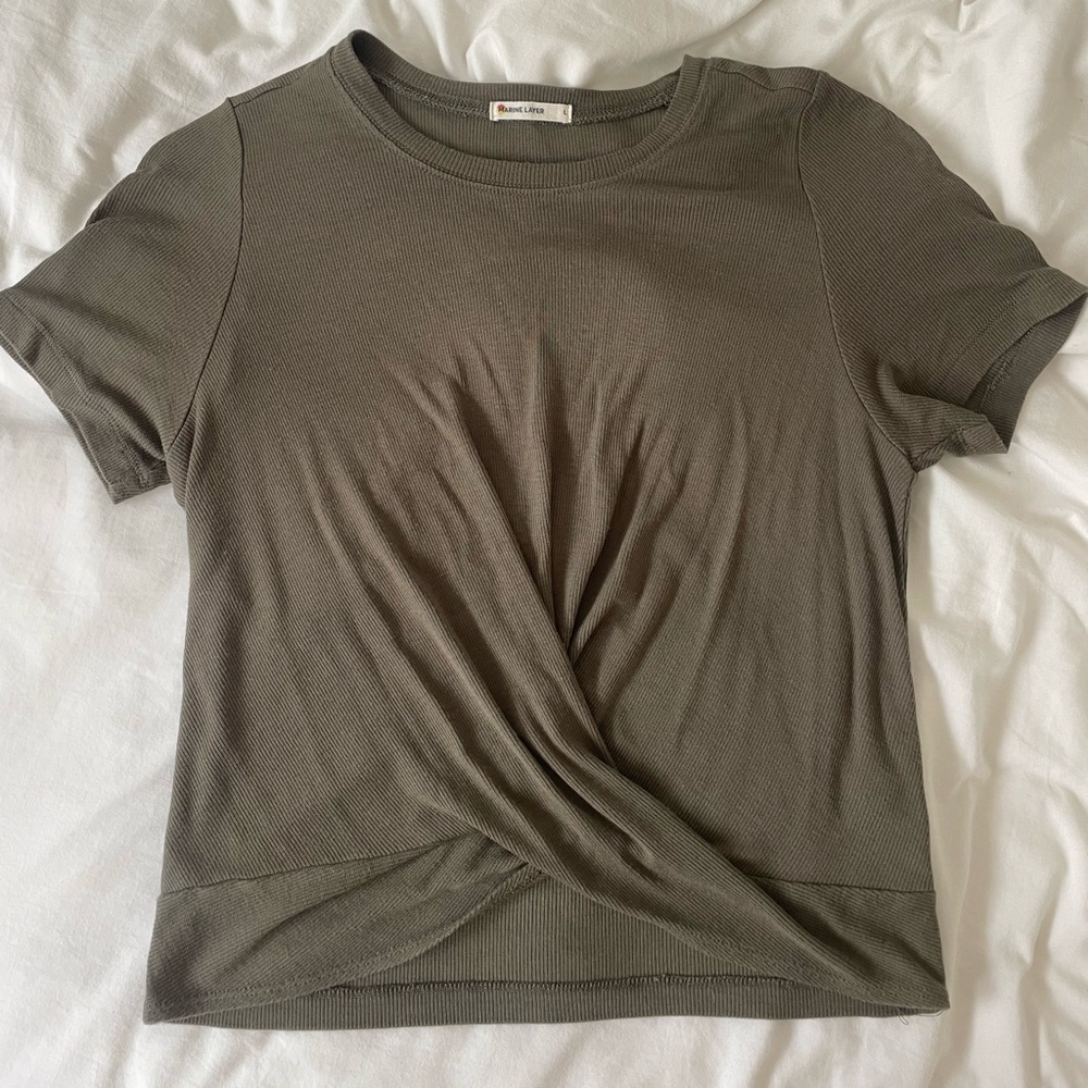 Marine Layer twist short sleeve top, olive green